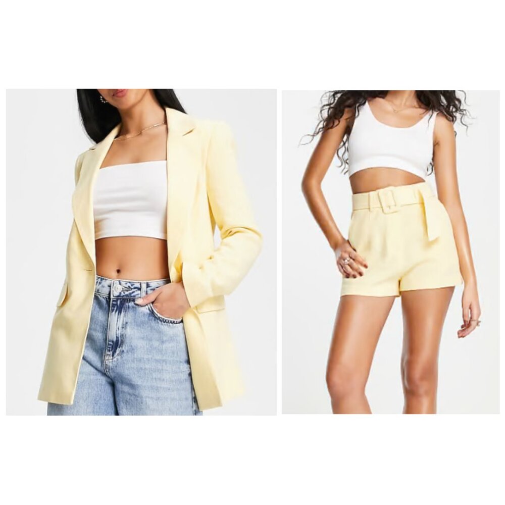 Miss Selfridge Petite Yellow Linen Blend Blazer & Shorts SET